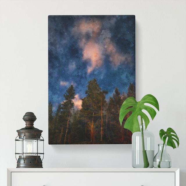 Starry Night Forest - Wrapped Canvas Print East Urban Home Size: 50cm H x 35cm W x 3cm D on Productcaster.