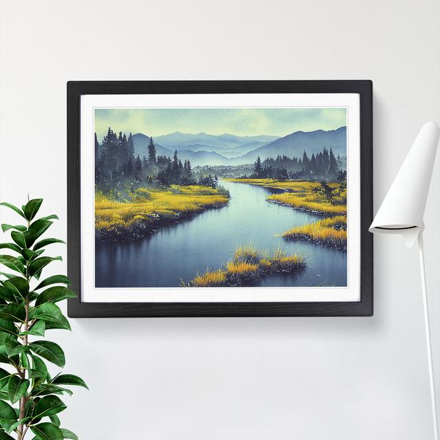 River to the Mountains - Picture Frame Painting Alpen Home Size: 34cm H x 46cm W x 2cm D, Frame Colour: Black on Productcaster.