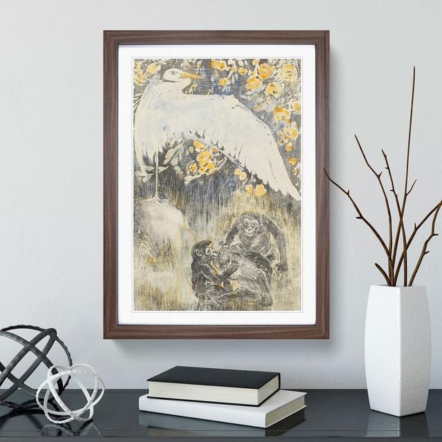 Heron with Three Monkeys by Theo Van Hoytema - Picture Frame Painting East Urban Home Frame Option: Walnut Framed, Size: 65cm H x 48cm W x 2cm D on Productcaster.