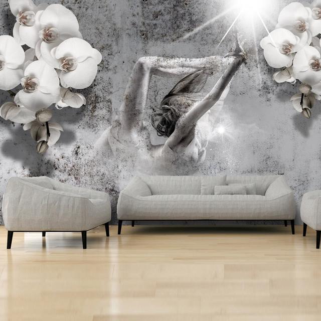 Arrangement with Orchid Wallpaper Mural East Urban Home Size: 300 cm x 210 cm on Productcaster.