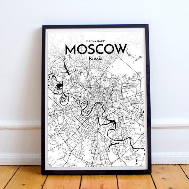 Moscow City Map - Unframed Graphic Art Print on Paper East Urban Home Colour: Black, Size: 61cm H x 45.7cm W x 0.13cm D on Productcaster.