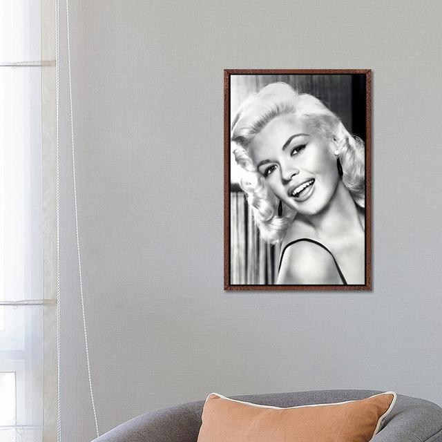 Jayne Mansfield's Gorgeous Smile by Radio Days - Print on Canvas George Oliver Format: Classic Brown Wood Framed, Size: 66.04cm H x 45.72cm W x 3.81cm on Productcaster.