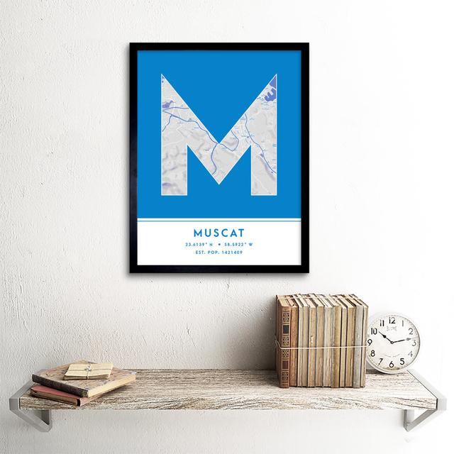 Muscat City Map Muscat Blue by Wee Blue Coo - Single Picture Frame Typography Wee Blue Coo on Productcaster.