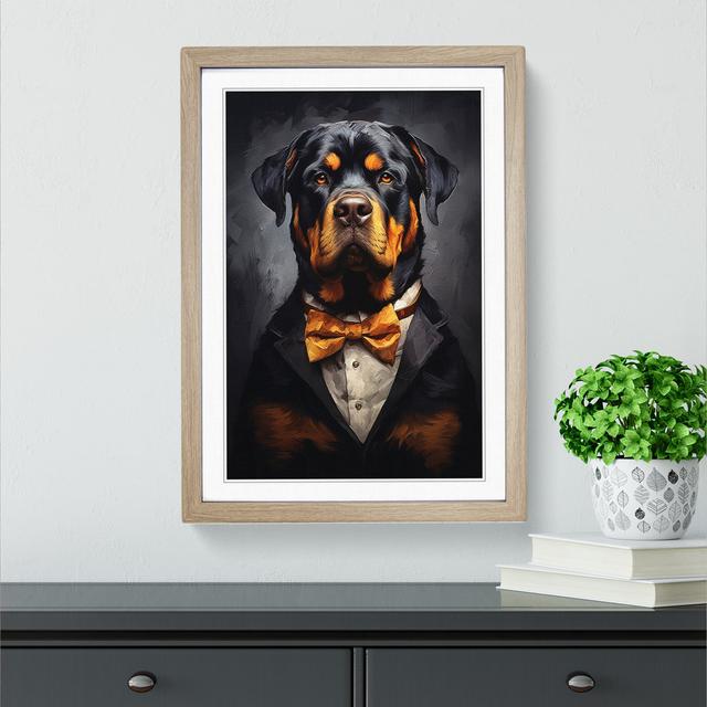 Rottweiler Informel Happy Larry Size: 64cm H x 46cm W x 2cm D, Frame Colour: Oak on Productcaster.