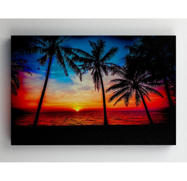 As The Sun Goes Down Between The Palm Trees Canvas Print Haus am Meer Größe: 65,5 cm H x 99 cm B on Productcaster.