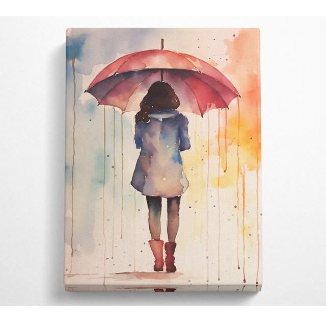 Woman With Umbrella Watercolour - Single Picture Frame Art Prints on Canvas Bright Star Size: 50.8cm H x 35.6cm W x 10cm D on Productcaster.