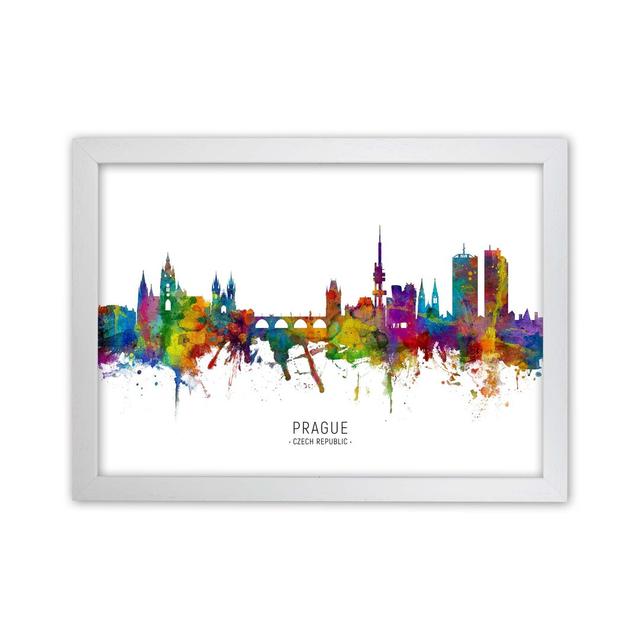 Prague Czech Republic Skyline by Michael Tompsett - Graphic Art Print Ebern Designs Size: 64cm H x 88cm W x 3cm D, Format: White Framed on Productcaster.