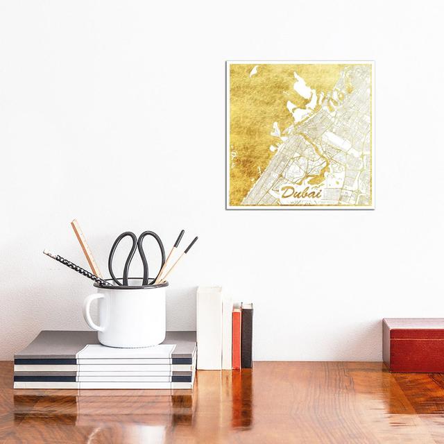 Dubai Gold Leaf Urban Blueprint Map by Hubert Roguski - Wrapped Canvas Art Prints Borough Wharf Size: 30.4cm H x 30.4cm W x 1.9cm D on Productcaster.