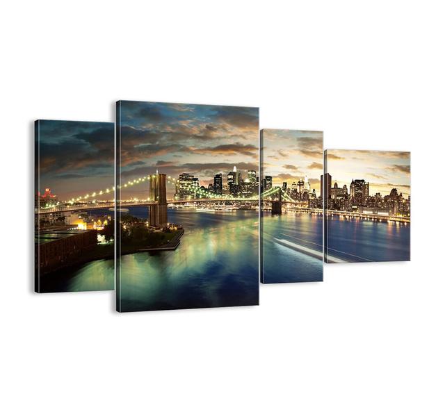 An Illuminated Evening over Manhattan - 4 Piece Unframed Graphic Art Print Set on Canvas Brayden Studio Size: 70cm H x 120cm W x 1.8cm D on Productcaster.