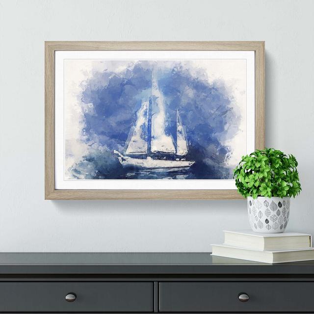 White Sailboat Paint Strokes in Abstract - Picture Frame Graphic Art Print East Urban Home Size: 35cm H x 50cm W x 2cm D, Frame Option: Oak on Productcaster.