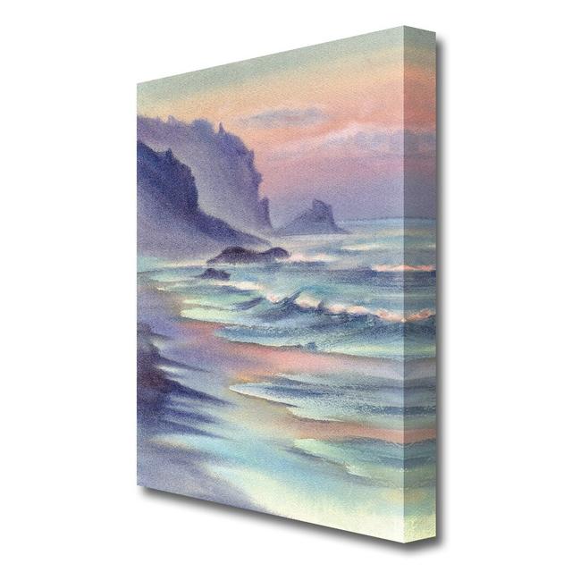 Ocean Waves Against the Mountain Rocks Seascape - Wrapped Canvas Painting Print East Urban Home Size: 81.3 cm H x 50.8 cm W on Productcaster.