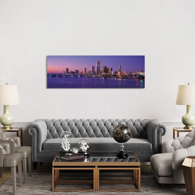 Miami Panoramic Skyline Cityscape (Evening) by Unknown Artist - Wrapped Canvas Panoramic Print Brayden Studio Size: 50.8cm H x 152.4cm W x 3.81cm D on Productcaster.