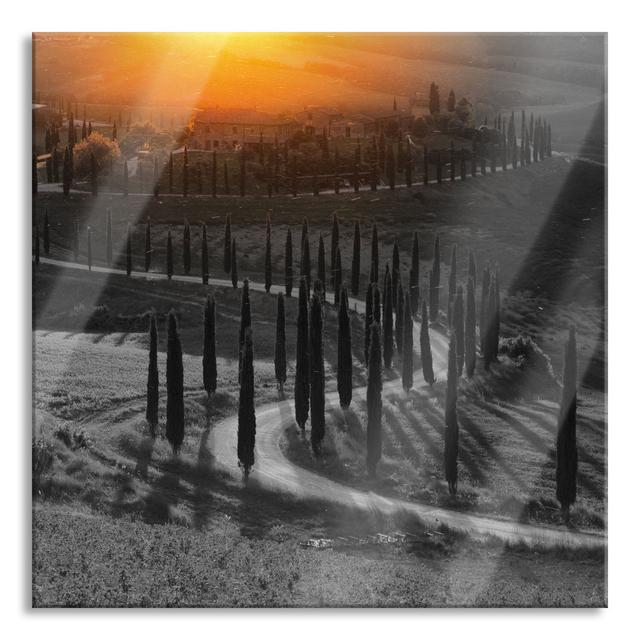 Street In Tuscany At Sunset - No Frame Print on Glass Union Rustic Size: 80cm H x 80cm W x 0.4cm D on Productcaster.