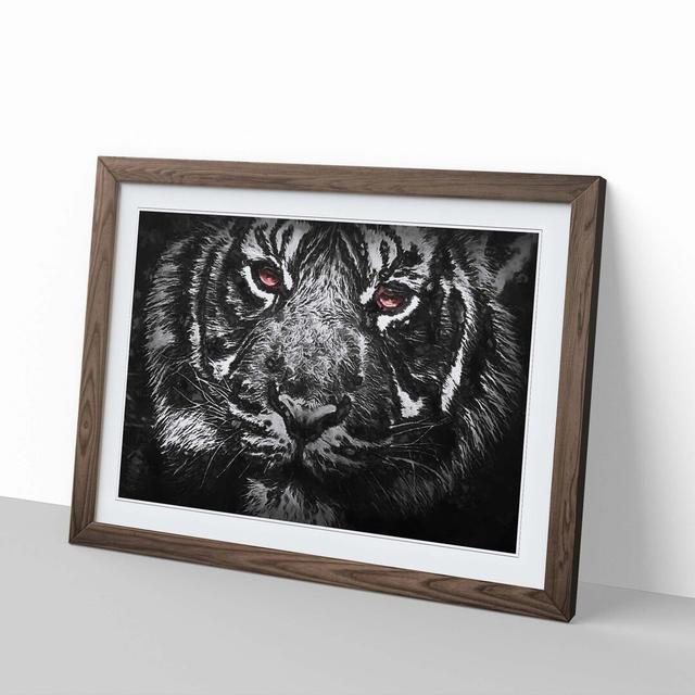 Tiger with Yellow Eyes in Abstract - Picture Frame Painting Print East Urban Home Size: 50cm H x 76cm W x 2cm D, Frame Option: Walnut on Productcaster.