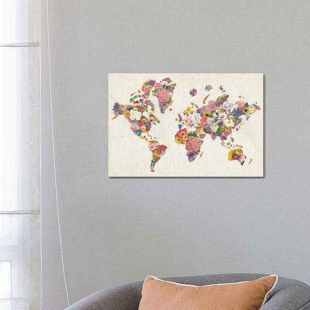 Botanical Floral Map Light - Wrapped Canvas Graphic Art ClassicLiving Size: 45.72cm H x 66.04cm W x 1.905cm D on Productcaster.