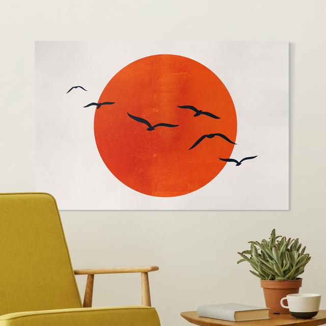 Flock of Birds in Front of the Red Sun by Boris Draschoff - Wrapped Canvas Graphic Art Rosalind Wheeler Size: 60cm H x 90cm W on Productcaster.