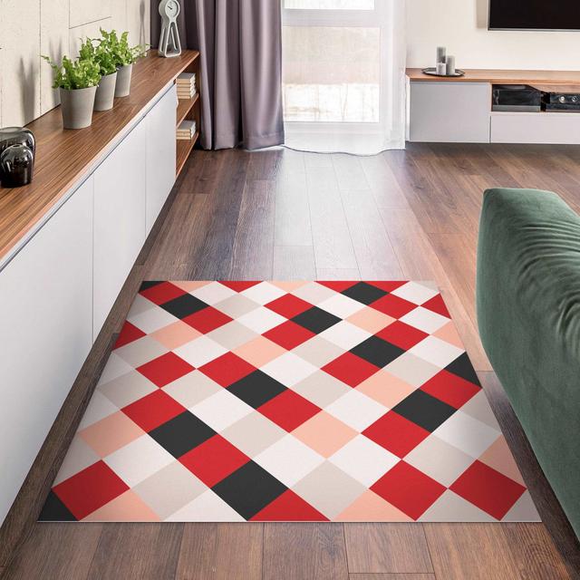 Gido Rotated Chessboard Red/Black/Blush Indoor/Outdoor Rug Ebern Designs Rug Size: Square 120cm on Productcaster.