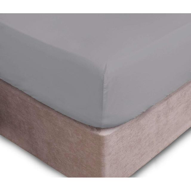 Bevans 180 Thread Count Cotton Blend Percale Fitted Sheet Wade Logan Size: Small Double (4'), Colour: Grey on Productcaster.