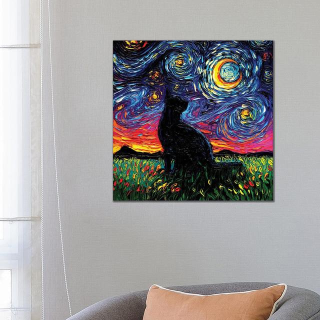 Black Cat Night by Aja Trier - Wrapped Canvas Gallery-Wrapped Canvas Giclée ClassicLiving Size: 66.04cm H x 66.04cm W x 1.91cm D on Productcaster.