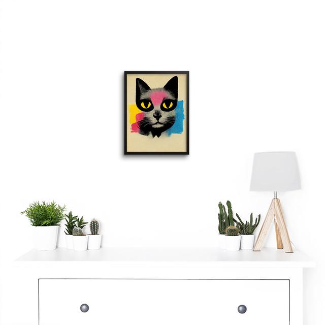 Pop Art Cat Bright Pink Yellow Blue - Picture Frame Graphic Art Wee Blue Coo on Productcaster.