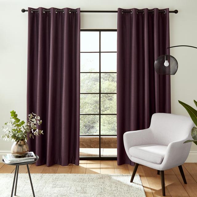 Faux Silk Blackout Thermal Insulating Eyelet Curtains Catherine Lansfield Curtain Colour: Aubergine, Panel Size: 117 x 183 cm on Productcaster.