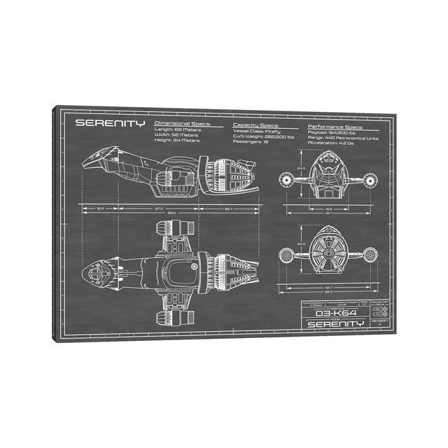 Serenity Firefly Spaceship | Black by Action Blueprints - Wrapped Canvas Graphic Art Williston Forge Size: 30.48cm H x 45.72cm W x 1.9cm D on Productcaster.