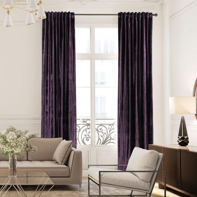 100% Blackout Thermal Extra Long & Extra Wide Shiny Velvet Decorative Curtain Panel Lilijan Home & Curtain Colour: Dark Purple, Panel Size: 145cm H x on Productcaster.