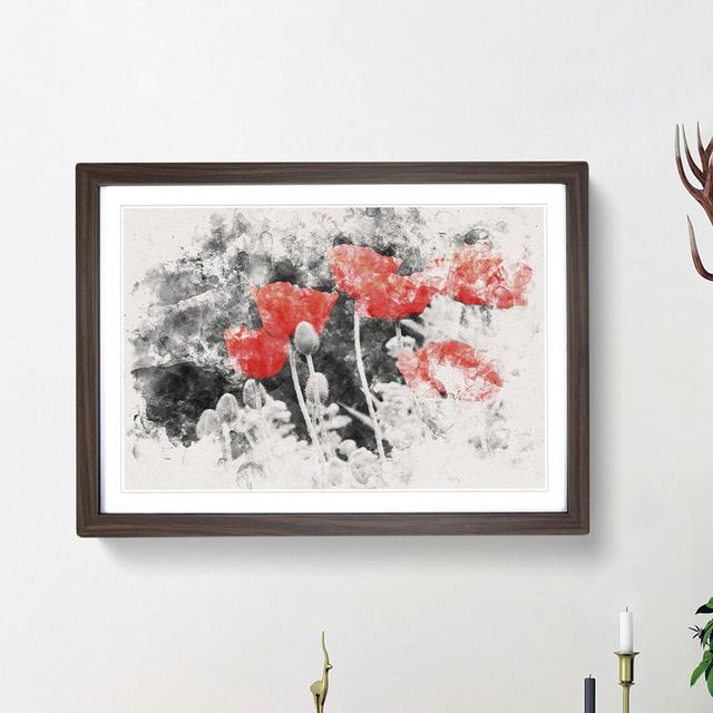 Red Poppy Field Watercolour - Picture Frame Graphic Art Print East Urban Home Frame Option: Walnut Framed, Size: 36cm H x 48cm W x 2cm D on Productcaster.