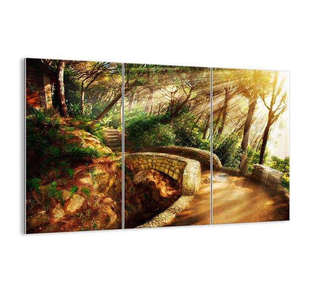 3-tlg. Glasbilder-Set - Fotografie „Straight from the Bridge into a Fairy-Tale Forest” Union Rustic Größe: 110 cm H x 165 cm x 1,8 cm T on Productcaster.