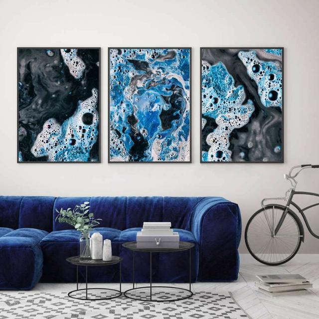 Blue White Paint Swirls Graphic Art East Urban Home Format: Matt Silver Frame, Size: 41 cm H x 31 cm W on Productcaster.