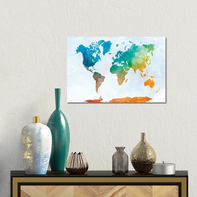 World Map In Watercolor XVII Happy Larry Size: 30.48cm H x 45.72cm W x 1.91cm D, Format: No Frame on Productcaster.