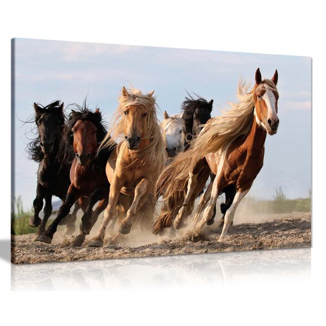 Brown And Black Mongolian Horses Running Artistic - Wrapped Canvas Art Prints Panther Print Size: 46cm H x 31cm W on Productcaster.