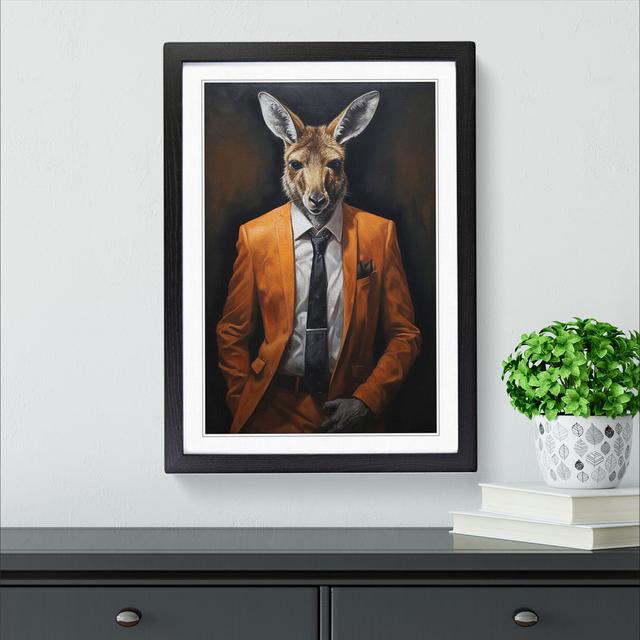 Kangaroo in a Suit Painting Happy Larry Format: Black Framed, Size: 46cm H x 34cm W x 2cm D on Productcaster.