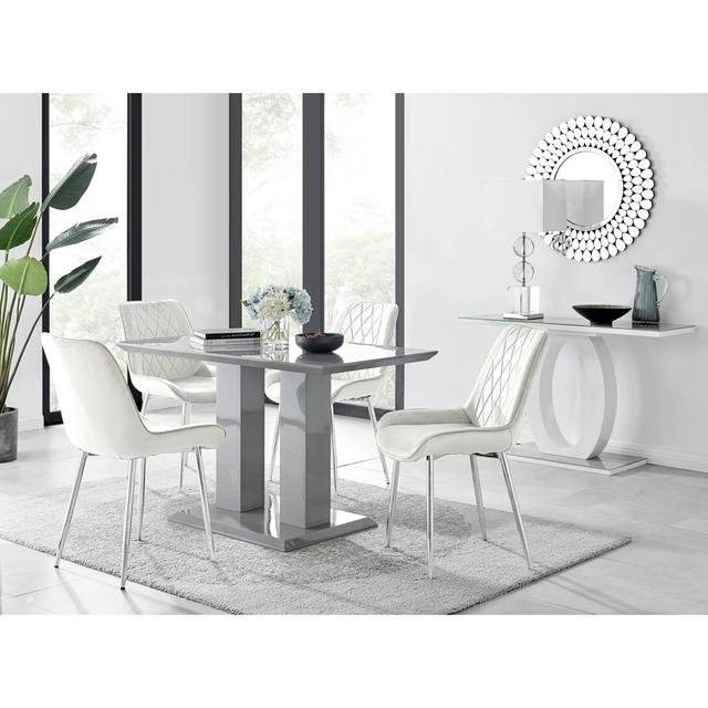 High Gloss 4 Seat Rectangular Dining Table Set with Luxury Velvet Dining Chairs Furniture Box Colour (Chair): Cream/Silver, Colour: Grey on Productcaster.