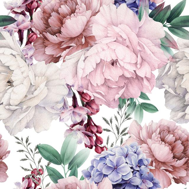 Tatums Seamless Floral Pattern With Peonies by Olalya - Wrapped Canvas Painting ClassicLiving Size: 51cm H x 51cm W x 3.8cm D on Productcaster.