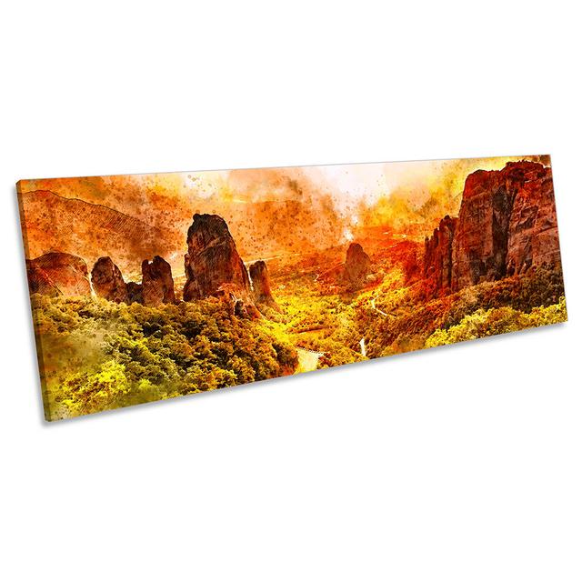 Meteora Monasteries Greece - Wrapped Canvas Panoramic Print Alpen Home Size: 40.64cm H x 121.92cm W on Productcaster.