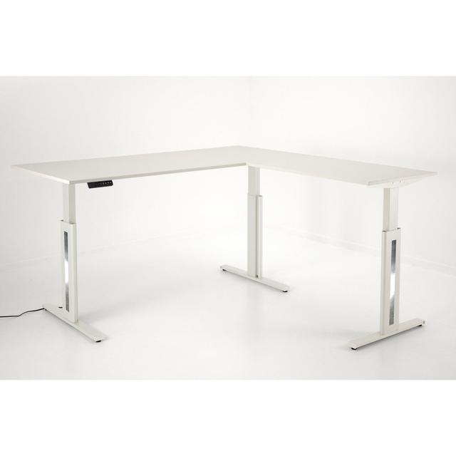 Angelie L-Shape Height Adjustable Standing Desk Symple Stuff Size: 120cm H x 180cm W x 180cm D, Frame Colour: Silver, Top Colour: Graphite on Productcaster.