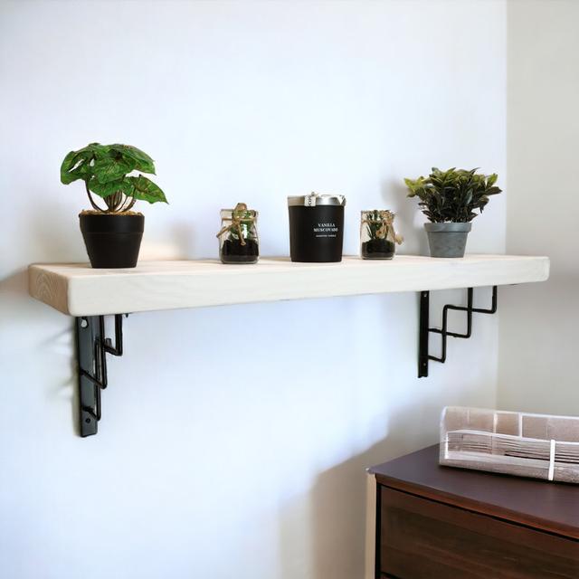 Solid Wood Handmade Rustical Shelf White 225mm 9 inch with Black Metal Bracket SQUARE Borough Wharf Size: 24cm H x 70cm W x 22.5cm D on Productcaster.