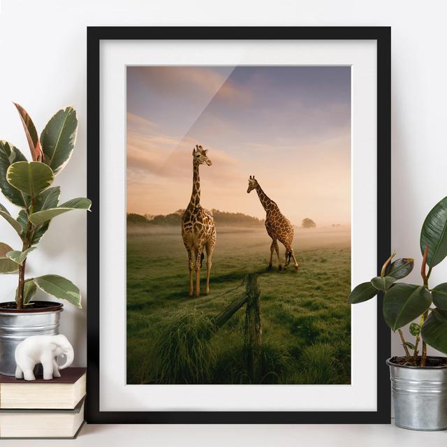 Gerahmtes Poster Surreal Giraffes East Urban Home Größe: 55 cm H x 40 cm B, Rahmenoptionen: Mattes Schwarz on Productcaster.