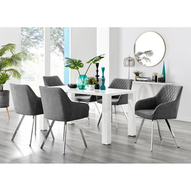 6 - Person Dining Set Canora Grey Colour (Table Top): White, Chair Colour: Dark Grey on Productcaster.