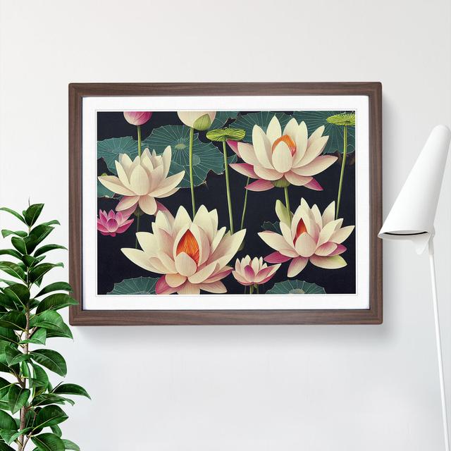 Dashing Lotus Flowers - Picture Frame Graphic Art Latitude Run Size: 34cm H x 46cm W x 2cm D, Frame Colour: Walnut on Productcaster.