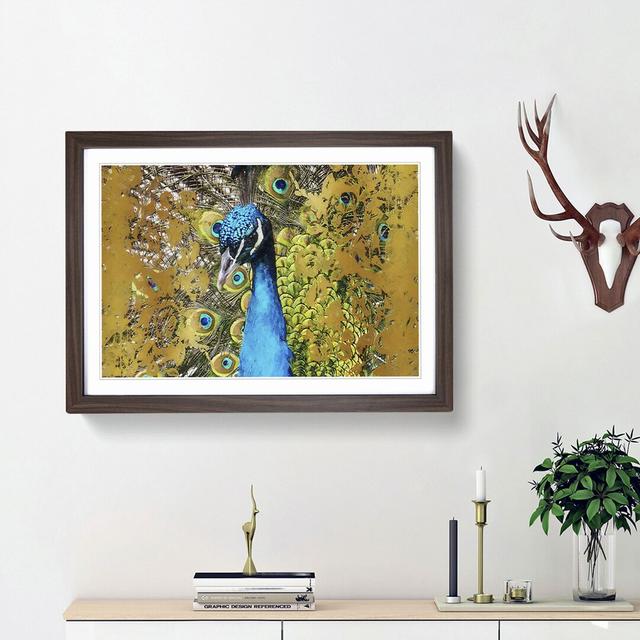 Dazzling Peacock Bird in Abstract - Picture Frame Painting Print on MDF East Urban Home Size: 62cm H x 87cm W x 2cm D, Frame Option: Walnut Framed on Productcaster.