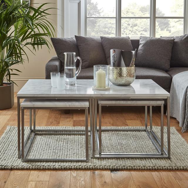 Taradale 3 Piece Coffee Table Set Latitude Run Table Top Colour: Marble, Table Base Colour: Silver on Productcaster.