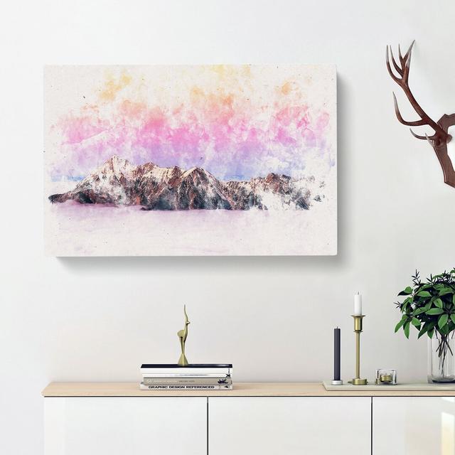 Mountain Through the Clouds Watercolour - Wrapped Canvas Graphic Art Print East Urban Home Size: 50cm H x 76cm W x 3cm D on Productcaster.