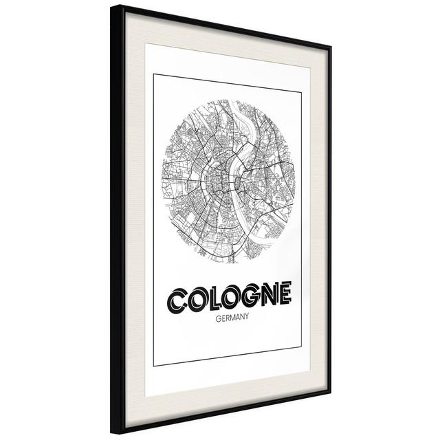 City Map: Cologne (Round) - Picture Frame Graphic Art Williston Forge Frame Option: Black Framed, Size: 45cm H x 30cm W x 2cm D on Productcaster.