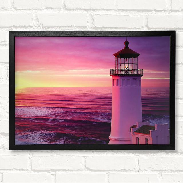 Gerahmtes Leinwandbild Lighthouse Pink Sunset Longshore Tides Format: Schwarz gerahmtes Holz, Größe: 59,7 cm H x 84,1 cm B x 3 cm T on Productcaster.