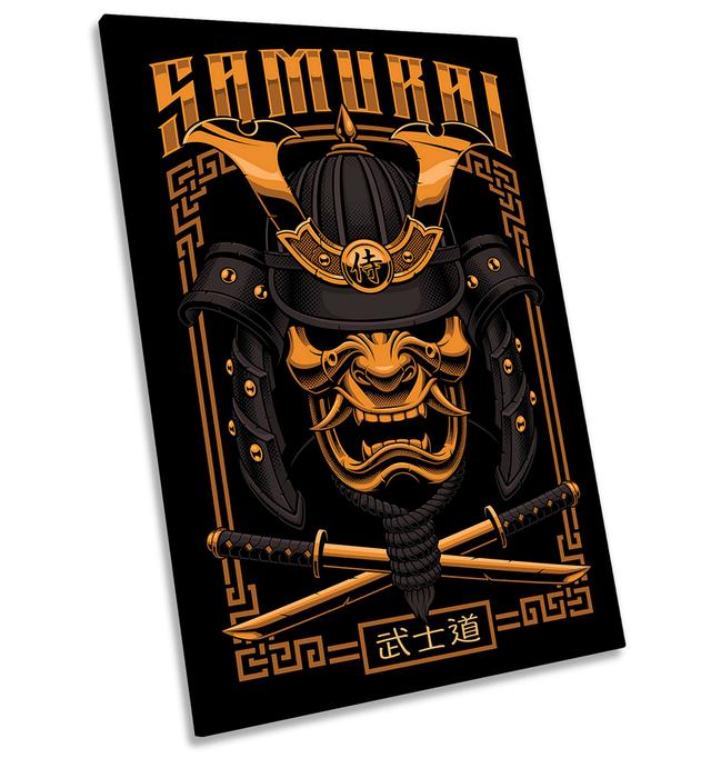 Samurai Warrior Face Picture Black - Wrapped Canvas Art Prints Canvas Geeks Size: 45.7" H x 30.5" W x 2" D on Productcaster.