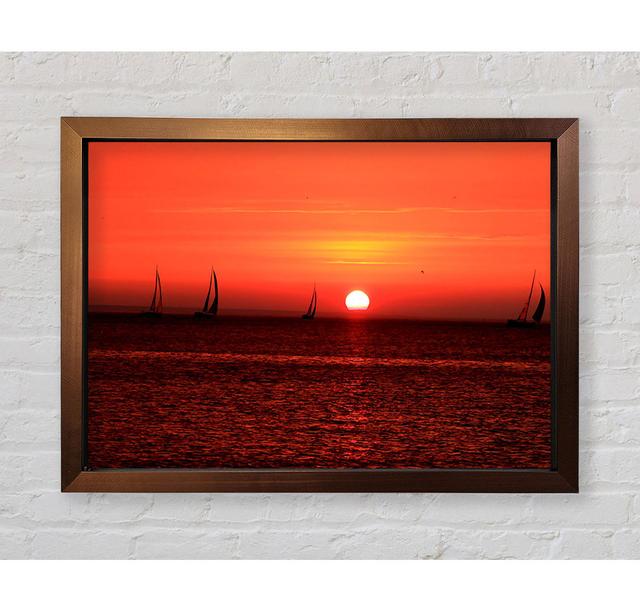 Sunset Boats In The Ocean Framed Print Wall Art Highland Dunes Format: Bronze Framed Paper, Size: 59.7cm H x 84.1cm W x 3.5cm D on Productcaster.