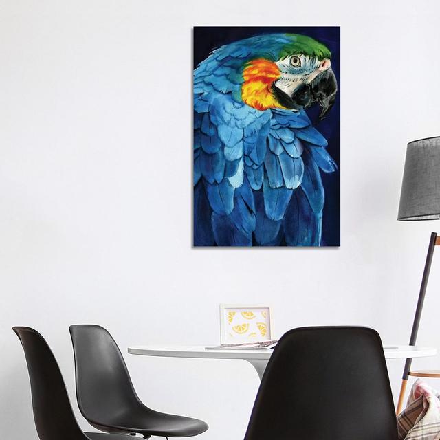 Blue Macaw by Rachel Parker - Wrapped Canvas Gallery-Wrapped Canvas Giclée 17 Stories Size: 101.6cm H x 66.04cm W x 1.91cm D on Productcaster.