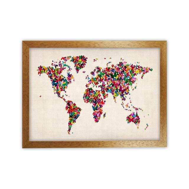 Butterfly Map Of The World Art Print by Michael Tompsett - Graphic Art Print Maturi Size: 64cm H x 88cm W x 3cm D, Format: Brown Framed on Productcaster.